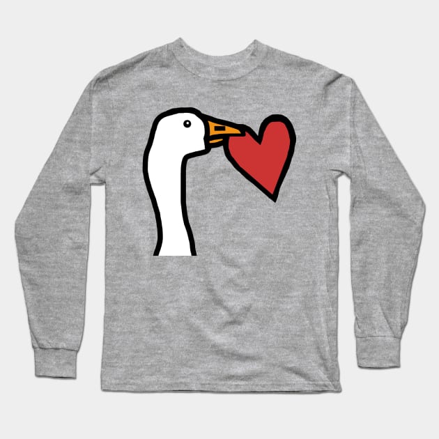 Portrait of a Goose Stealing a Heart on Valentines Day Long Sleeve T-Shirt by ellenhenryart